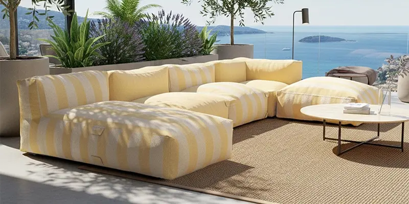 Set da giardino modulabile a righe da 5 posti con moduli